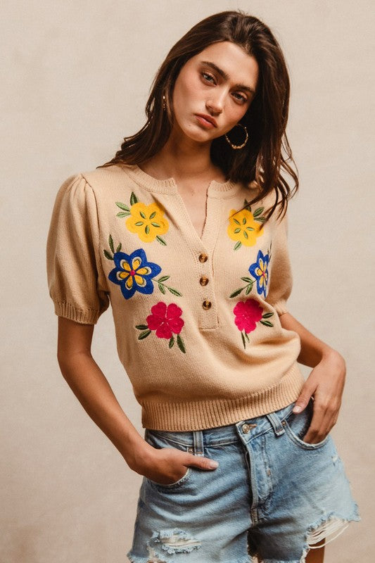 Floral Burst Embroidered Sweater