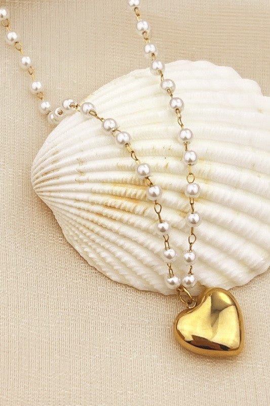 Pearl Gold Heart Necklace