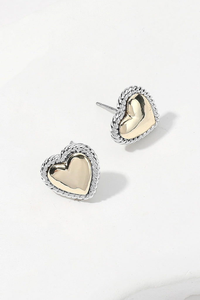 Two Tone Heart Stud Earrings