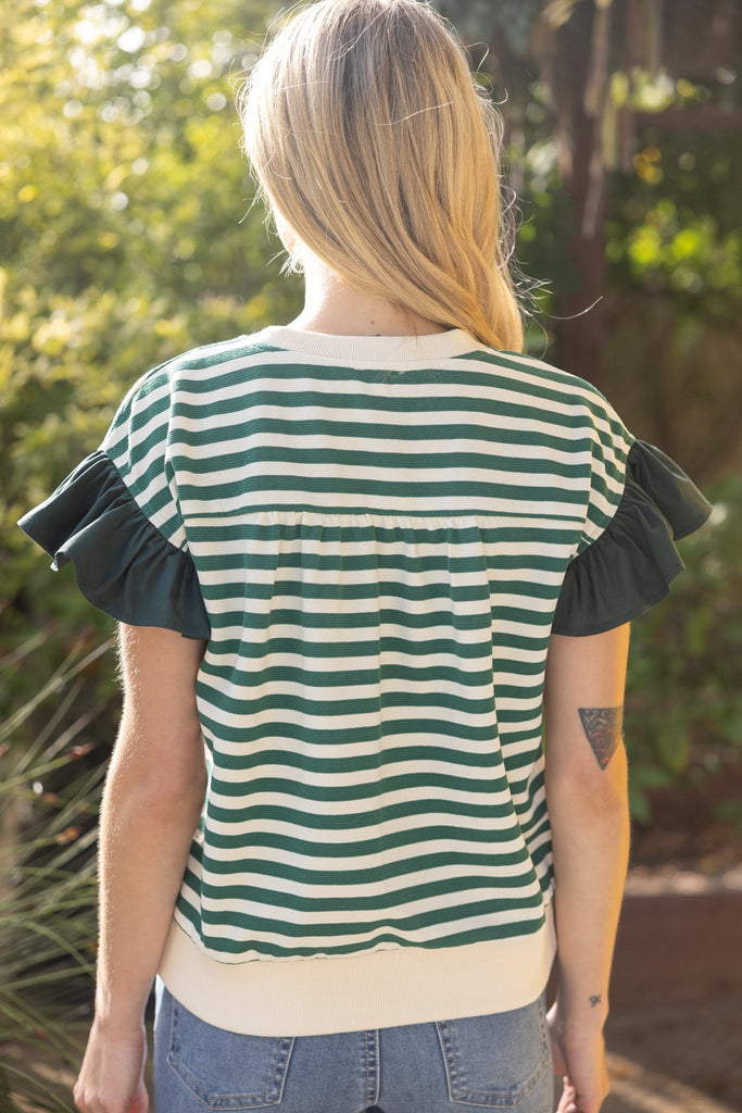 Green Stripe Bow Top