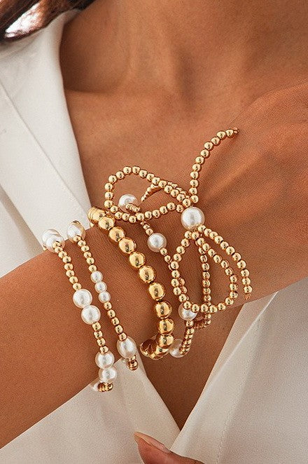 Pearl Beaded Bow Bracelet Stack