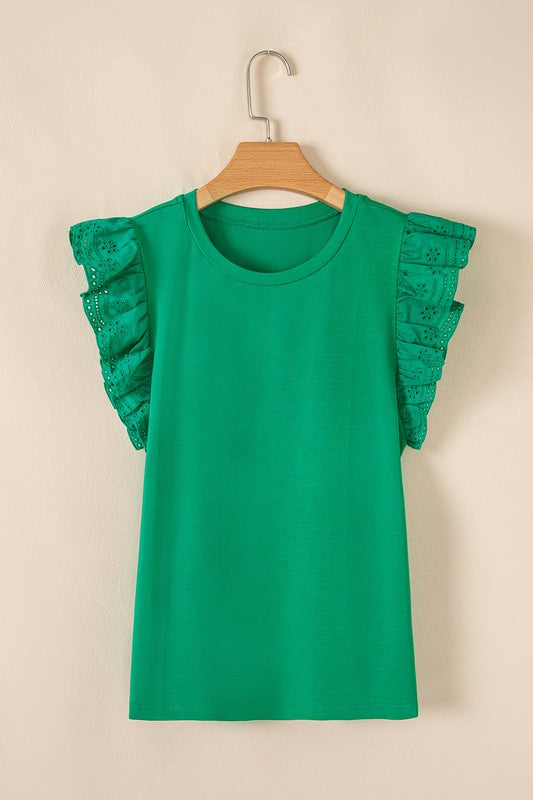 Green Eyelet Trimmed Top