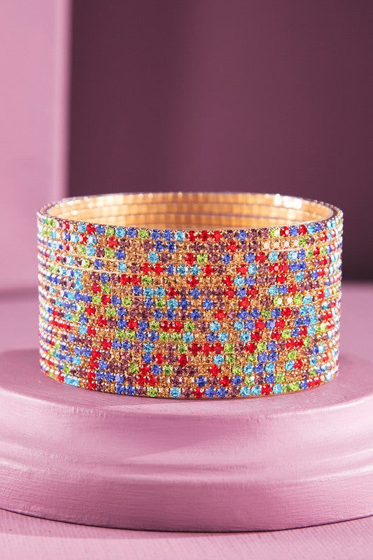 Multi Colored Rhinestone Bracelet Stack