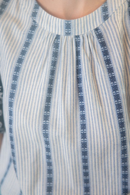 Navy Embroidered Stripe Top