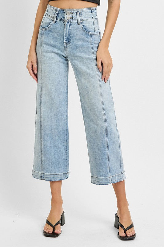 Light Wash Front Seam Crop Flare Jeans