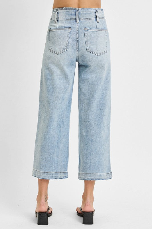 Light Wash Front Seam Crop Flare Jeans