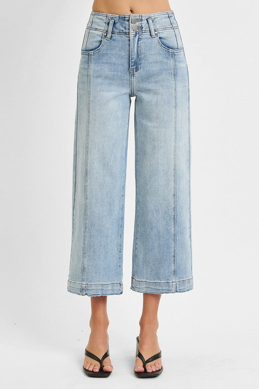 Light Wash Front Seam Crop Flare Jeans