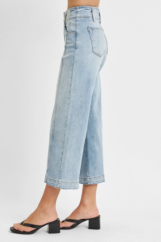 Light Wash Front Seam Crop Flare Jeans