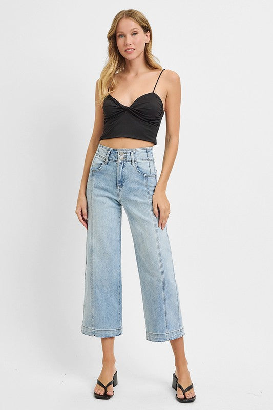 Light Wash Front Seam Crop Flare Jeans