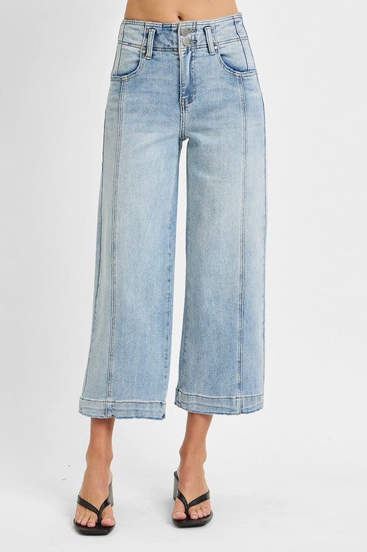 Light Wash Front Seam Crop Flare Jeans