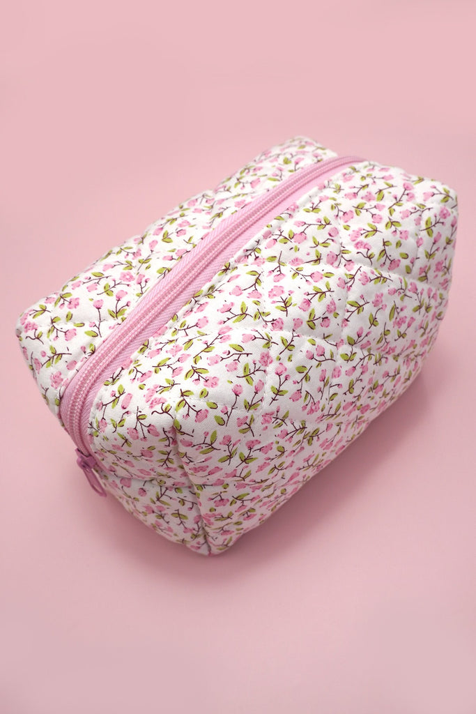 Floral Quilted Cosmetic Pouch
