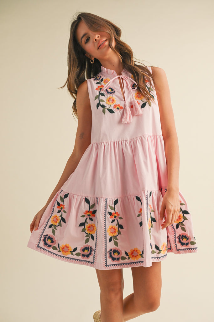 Pink Cloud Embroidered Dress