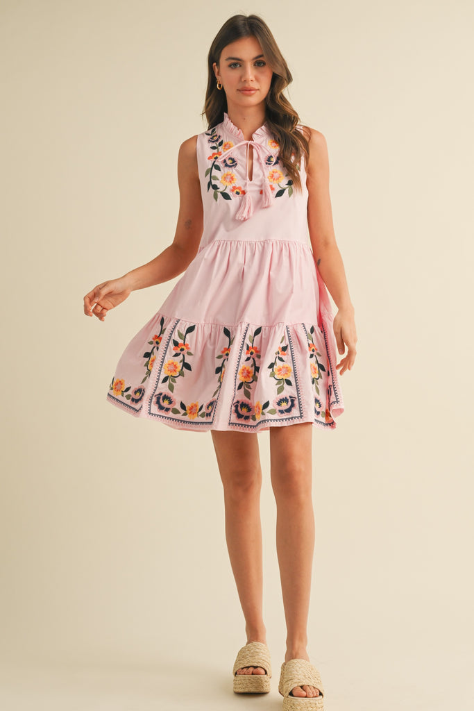 Pink Cloud Embroidered Dress