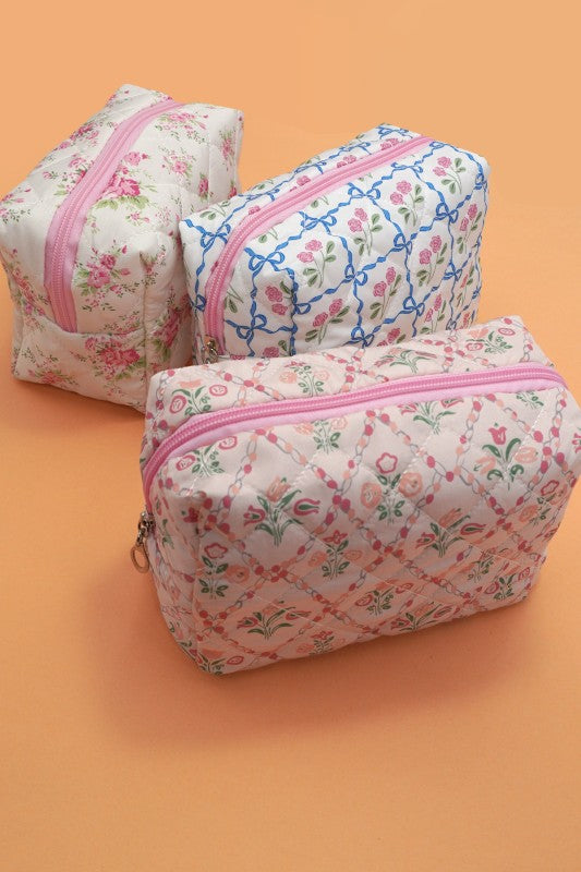 Floral Quilted Cosmetic Pouch