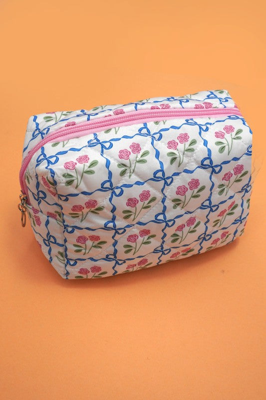 Floral Quilted Cosmetic Pouch