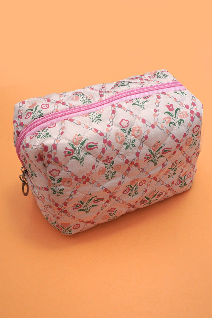 Floral Quilted Cosmetic Pouch