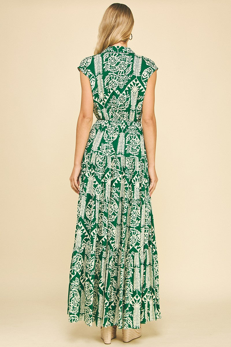 Green Jungle Print Dress Large