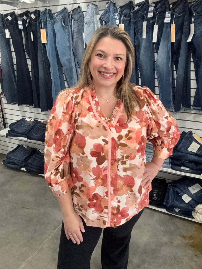 Cranberry Floral Top
