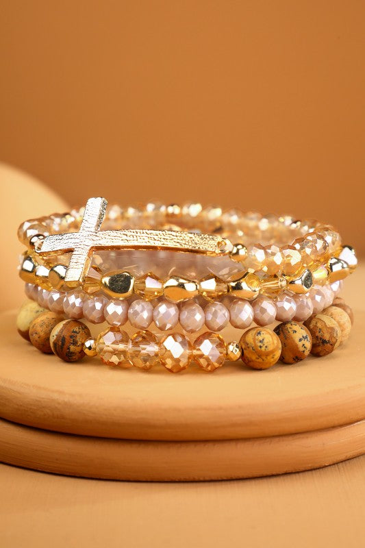 Cross Stone Bracelet Stack