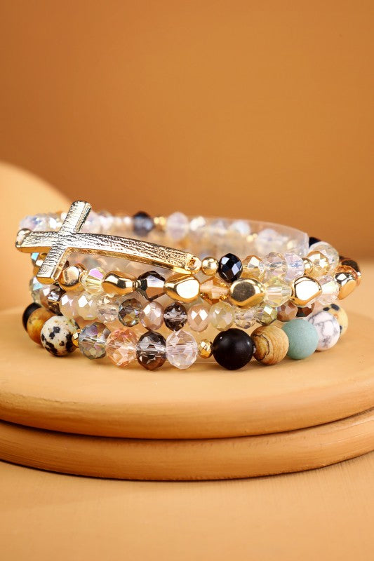 Cross Stone Bracelet Stack