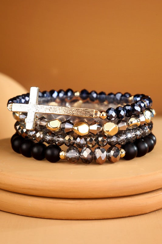 Cross Stone Bracelet Stack
