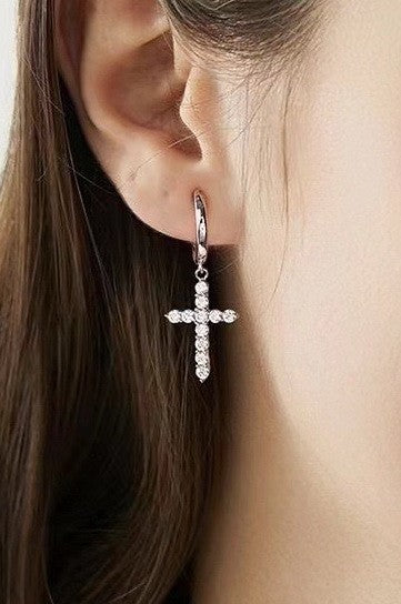 Pave Cross Hoop Earrings