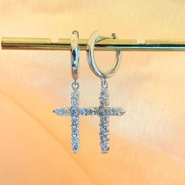 Pave Cross Hoop Earrings