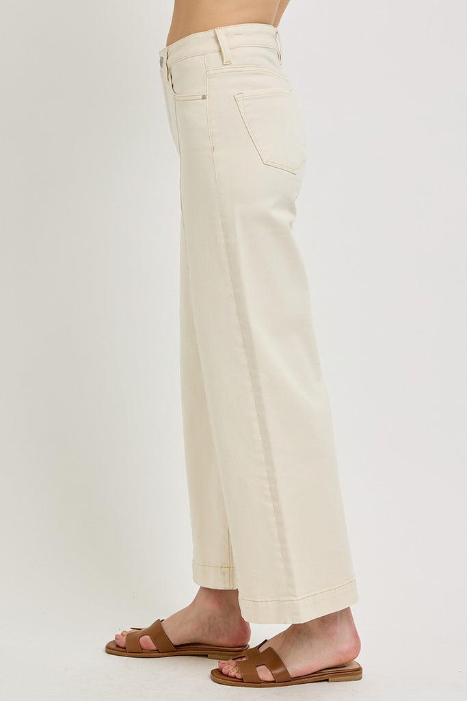Ivory High Rise Crop Wide Leg Jeans