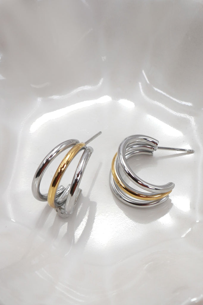 Two Tone Huggie Hoop Earrings