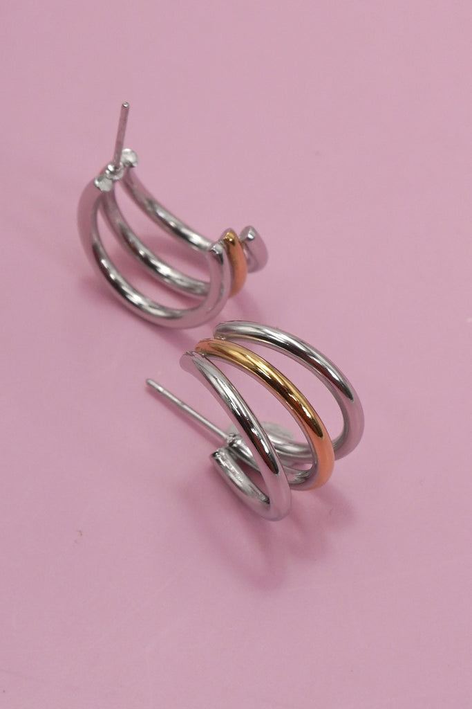 Two Tone Huggie Hoop Earrings