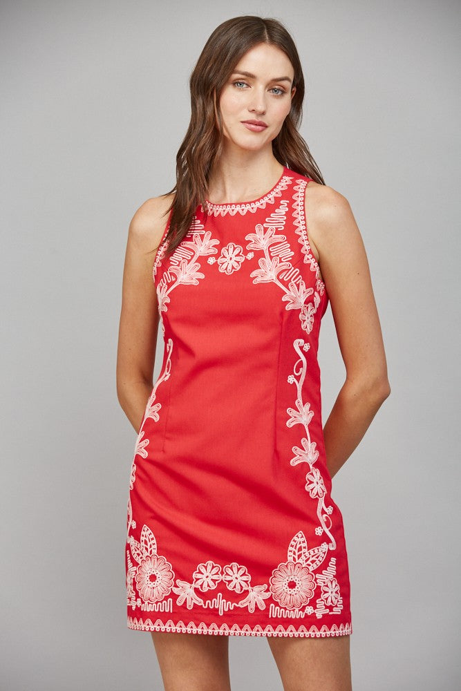 Red Floral Embroidered Dress Large Red Floral Embroidered Dress Large