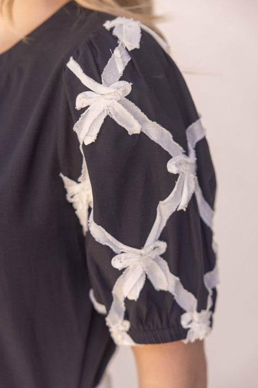Black Bow Sleeve Top