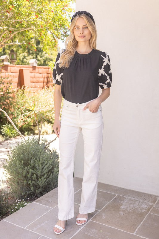 Black Bow Sleeve Top