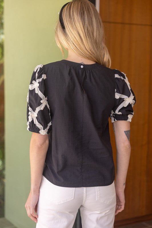 Black Bow Sleeve Top