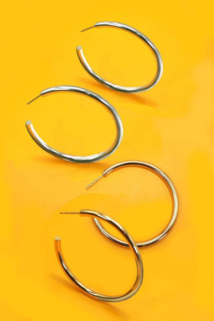 Medium Sized Metallic Hoop Earrings