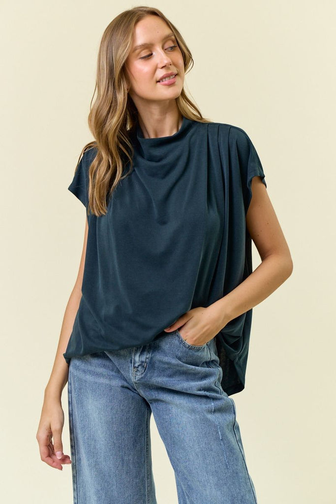 Navy Draped Shoulder Top