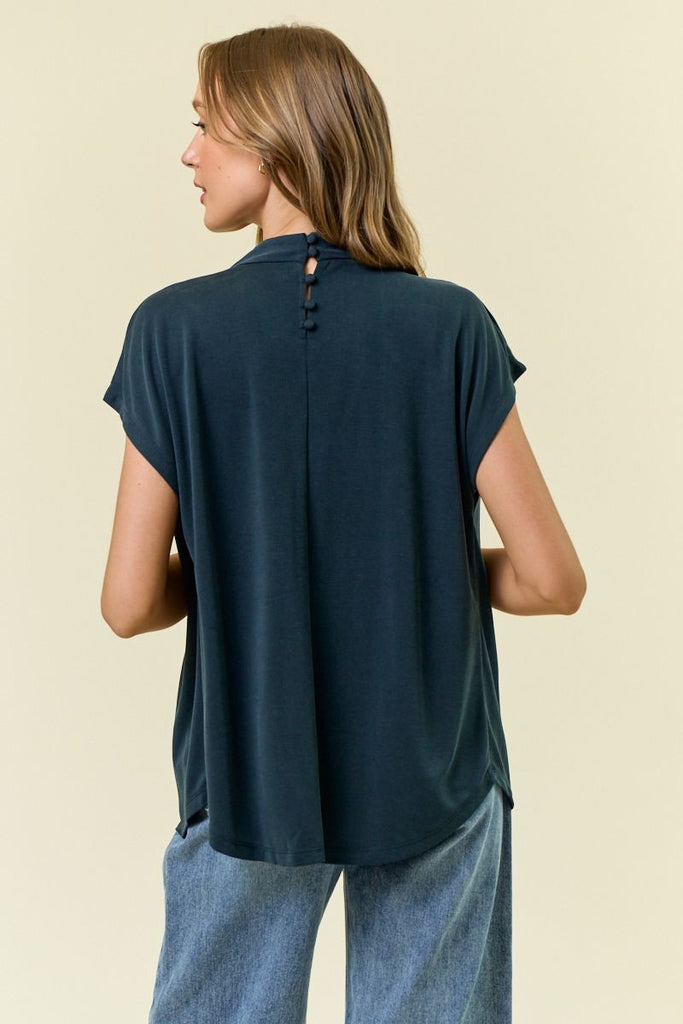 Navy Draped Shoulder Top