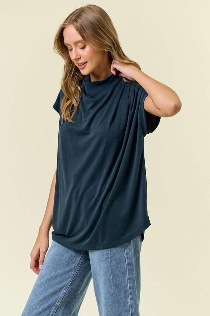 Navy Draped Shoulder Top