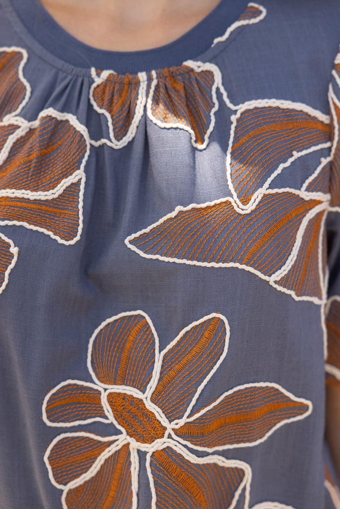 Slate Embroidered Floral Top
