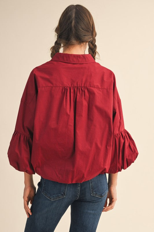 Button Down Bubble Sleeve Top