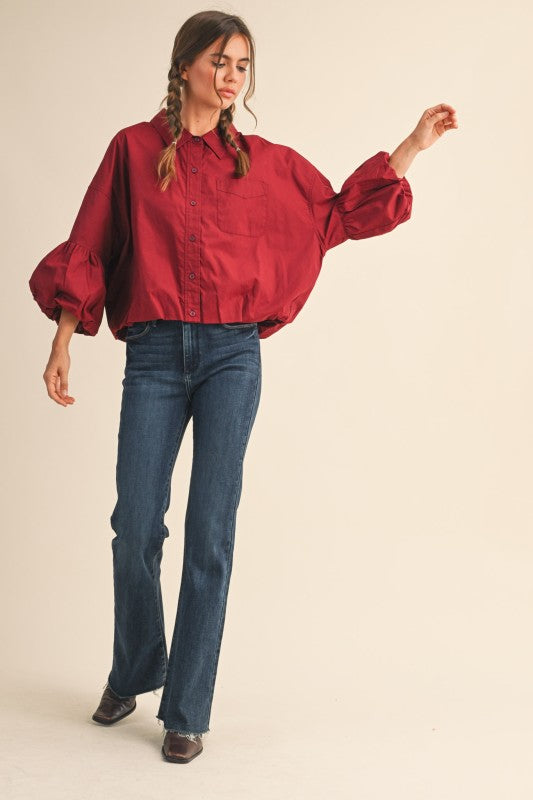 Button Down Bubble Sleeve Top