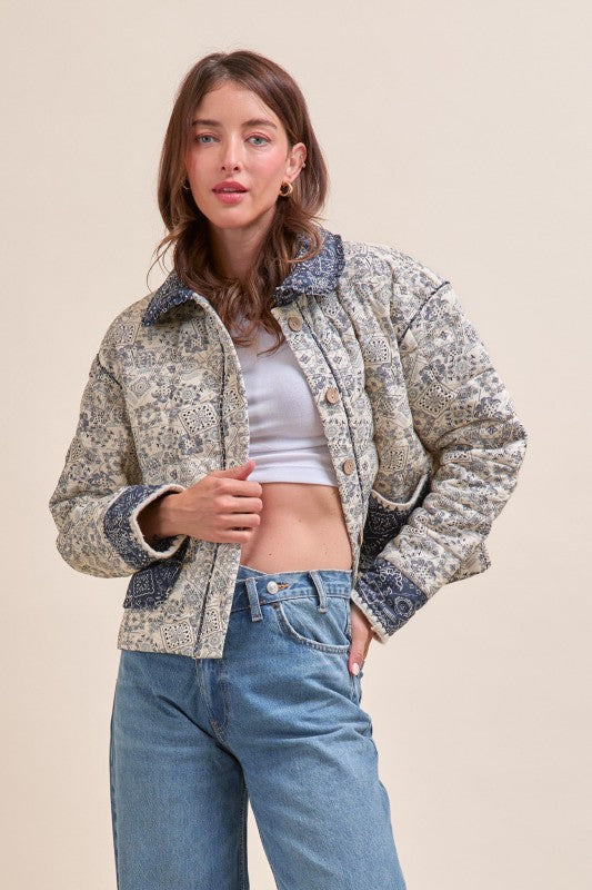 Blue Patchwork Quilted Jacket