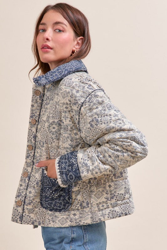 Blue Patchwork Quilted Jacket