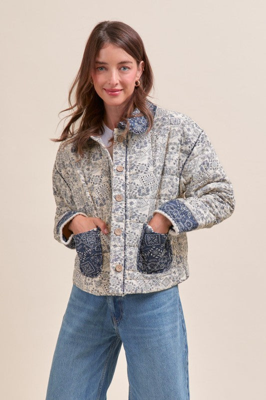 Blue Patchwork Quilted Jacket
