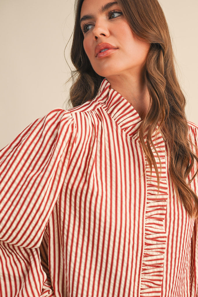 Rust Stripe Ruffle Top