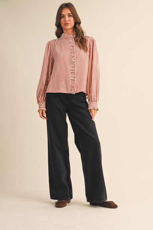 Rust Stripe Ruffle Top