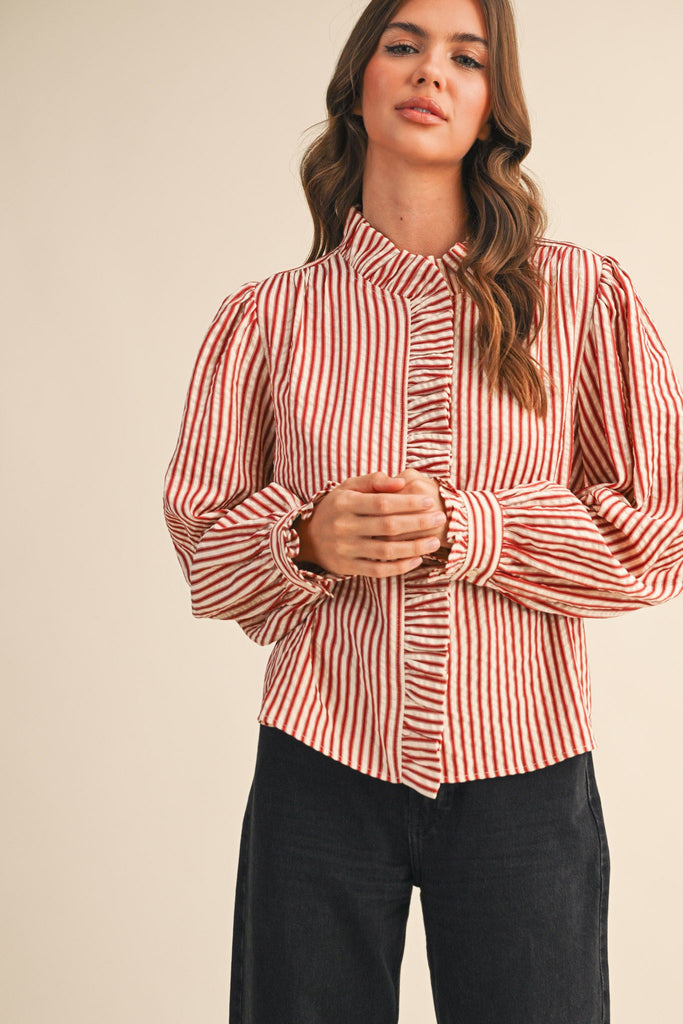 Rust Stripe Ruffle Top