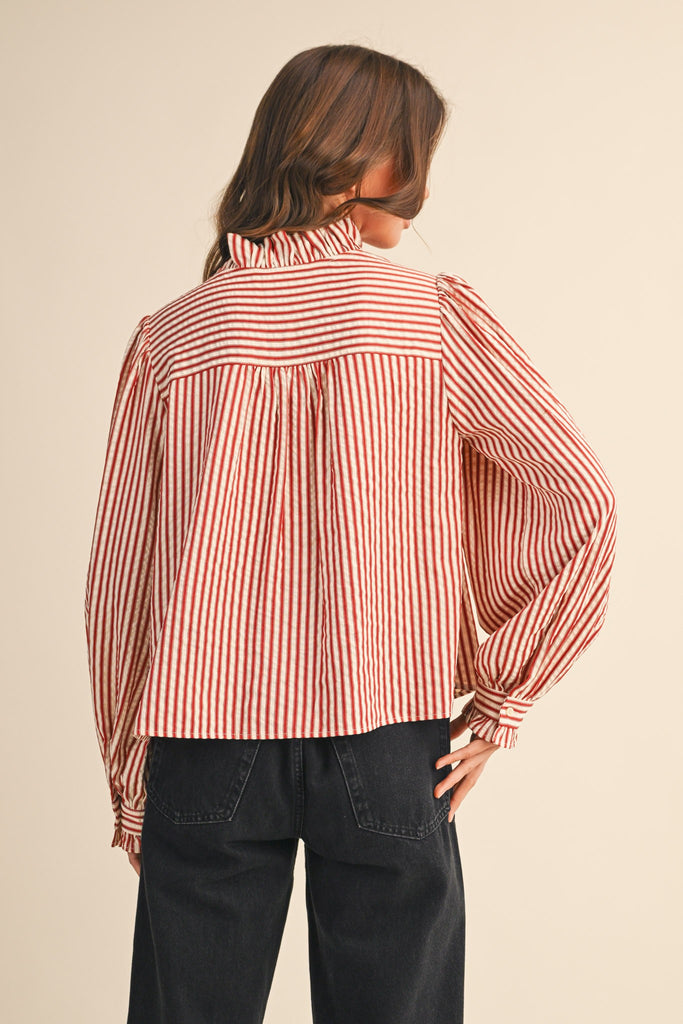 Rust Stripe Ruffle Top