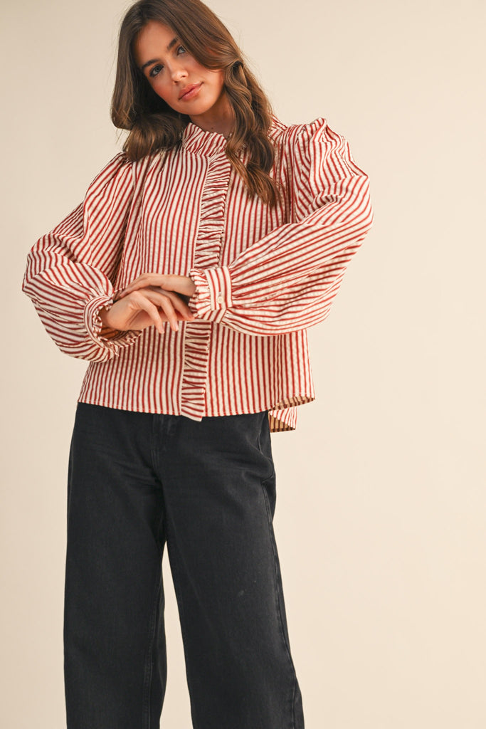 Rust Stripe Ruffle Top