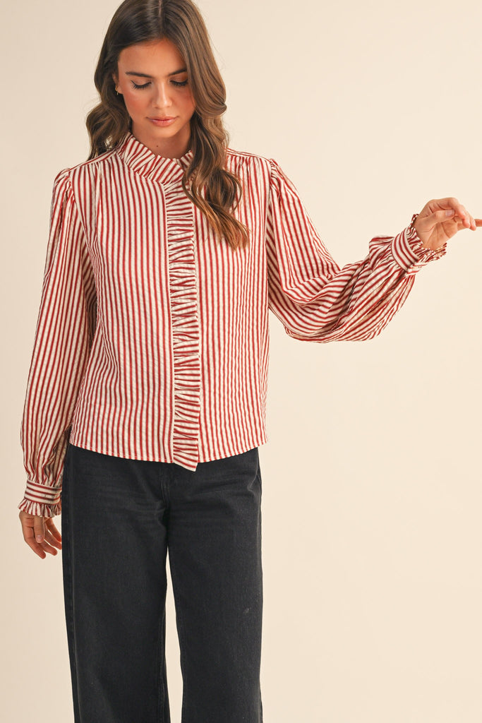 Rust Stripe Ruffle Top